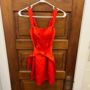Red Mini Dress with Sculpted Waist Tie